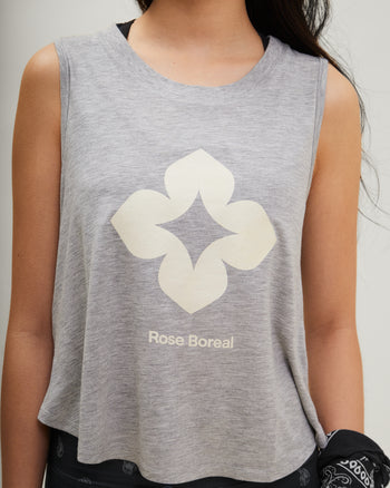 Woman wearing the Rose Boreal More Joy Tank Top - Moon. / Femme qui porte la camisole Joie de Vivre de Rose Boreal - Lune.