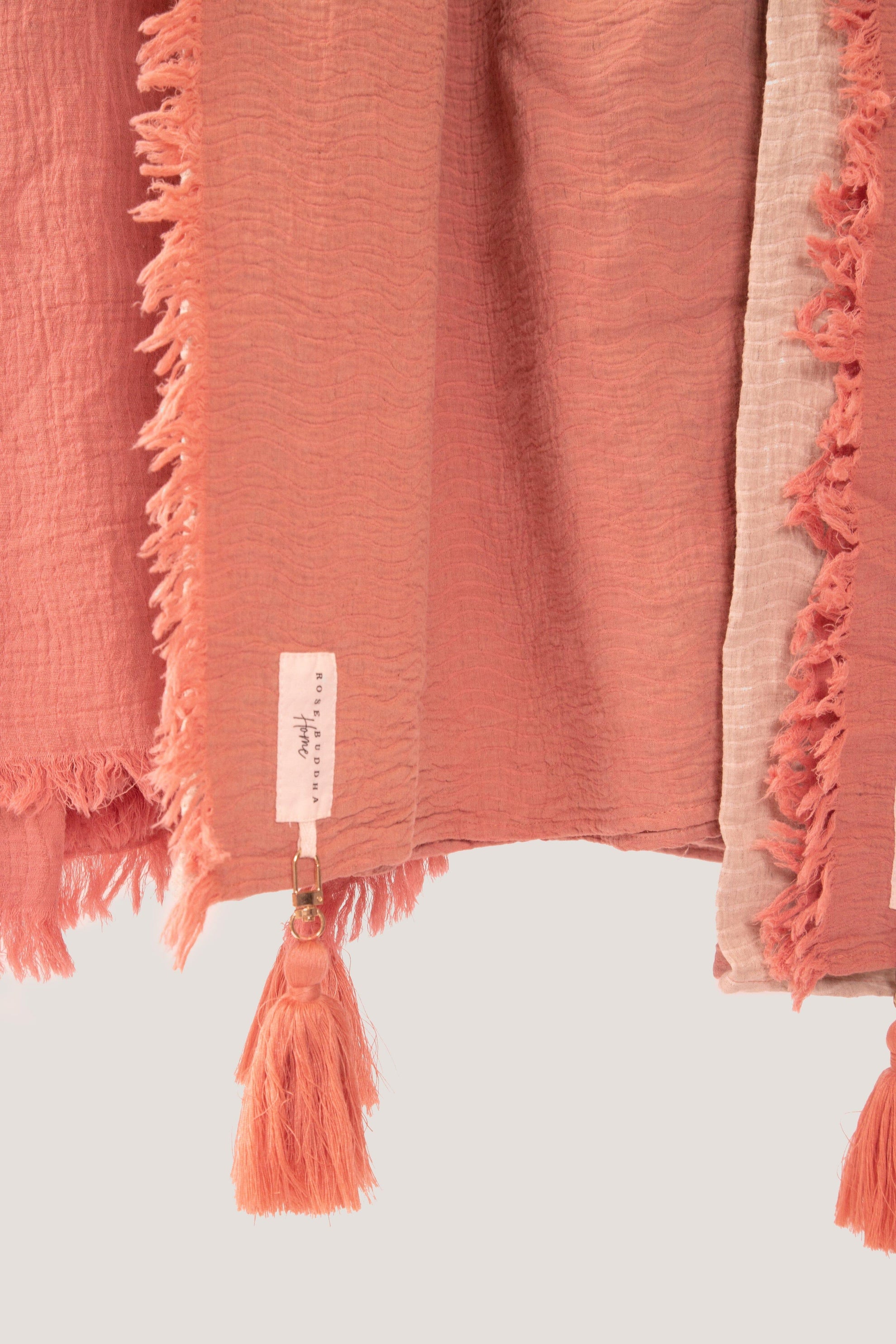 Crinkled Linen Dip-Dye Throw Blanket Home Rose Buddha - Peach / Pêche